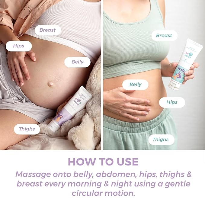 Leska Maternity Stages B & C Set | HYDRATE Belly Cream & RESTORE All-Over Toning Gel | Pregnant Moms Months 6-9 and Postpartum | Part of Complete 3-Part Maternity Skincare System (Set of 2, 4oz each)