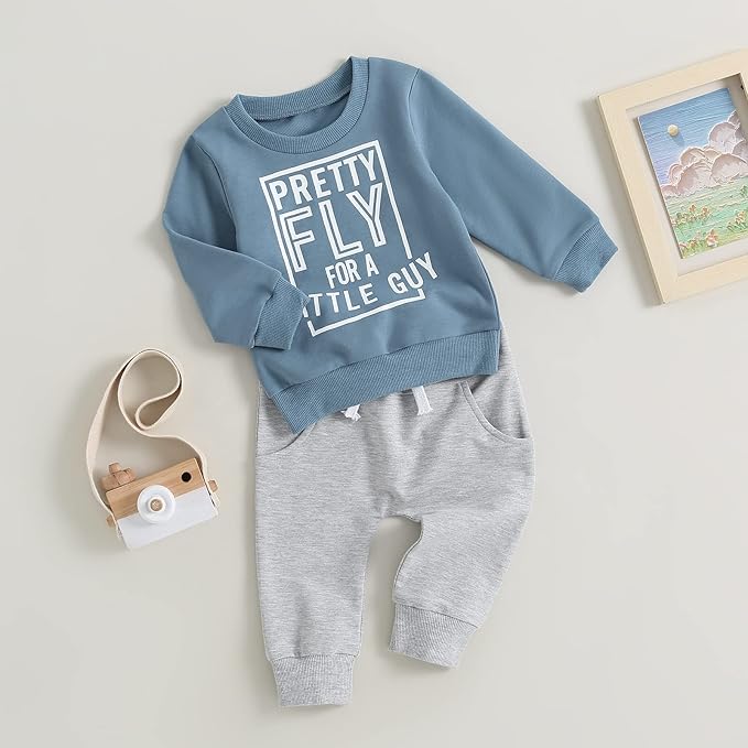 wdehow Toddler Baby Boy 2Pcs Outfits Letters Print Pullover Tops + Drawstring Pants Set Fall Winter Clothes