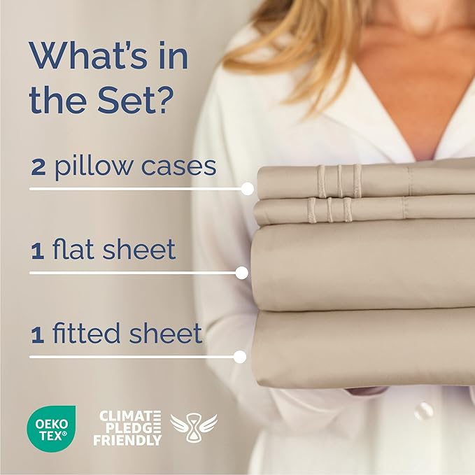 Cal King Size 4 Piece Sheet Set - Comfy Breathable & Cooling Bed Sheets Set - Hotel Luxury Bedding for Women, Men, Kids, Teens, Boys & Girls - Deep Pockets, Ultra-Soft, Wrinkle Free - Oeko-Tex - Cream