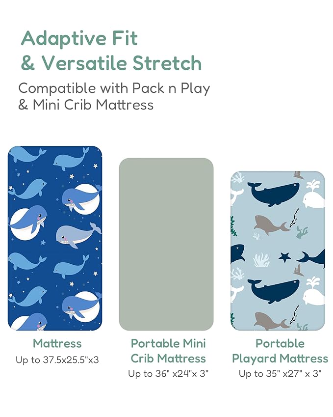 Pack and Play Sheets Fitted 2 Pack, 38x26 Graco Pack n Play Sheets for Playard & Travel Crib Mattress, Ultra Soft Jersey Knit, Breathable Stretchy Deep Pocket, Compatible with Mini Cribs