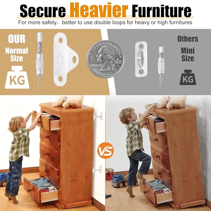 6-Pack Furniture Anchors for Baby Proofing, Anti Tip Straps Safety Kit to Prevent Dresser, Bookshelf, Cabinet from Tipping Over for Child & Pet Safety