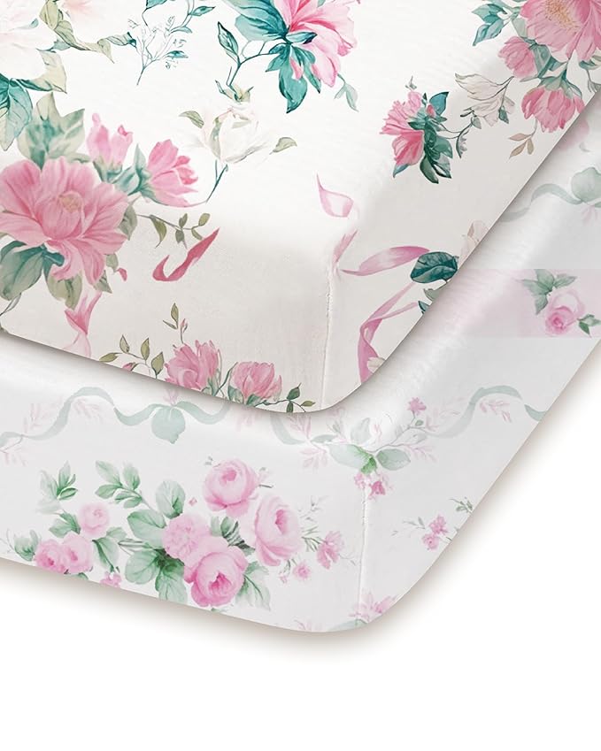 Pack and Play Sheets Fitted 2 Pack, 38x26 Graco Pack n Play Sheets for Playard & Travel Crib Mattress, Ultra Soft Jersey Knit, Breathable Stretchy Deep Pocket, Compatible with Mini Cribs