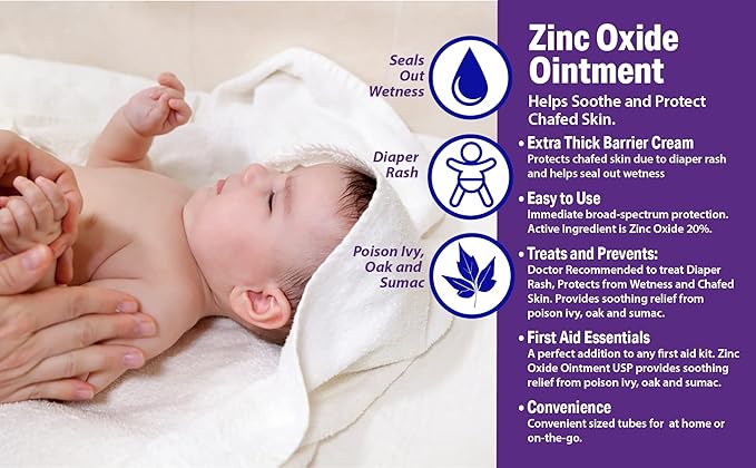 Globe (3 Pack) Zinc Oxide 20% Skin Protectant Barrier Ointment 2 oz Relieves, Treats and Prevents Minor Skin Irritations due to Diaper Rash. Helps Seal Out Wetness. Protects Chafed Skin.