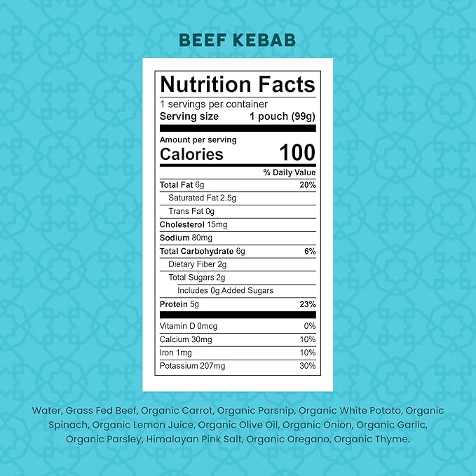 Serenity Kids 7+ Months World Explorers Baby Food Pouch - Beef Kebab, 3.5 oz, Pack of 12-5g Protein Pouch - Nutrient-Packed Meat Baby Food - On-the-Go Toddler Snacks