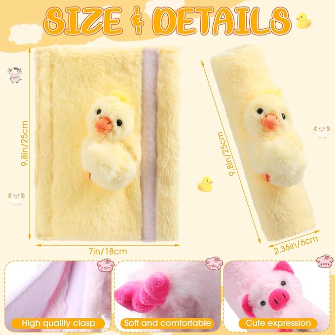 4 Pcs Animal Car Seat Belt Covers Plush Seatbelt Strap Cover Soft Seatbelt Shoulder Pads Seat Belt Cushion Decorative Padded Vehicle Accessory for Kids Adults(Farm)