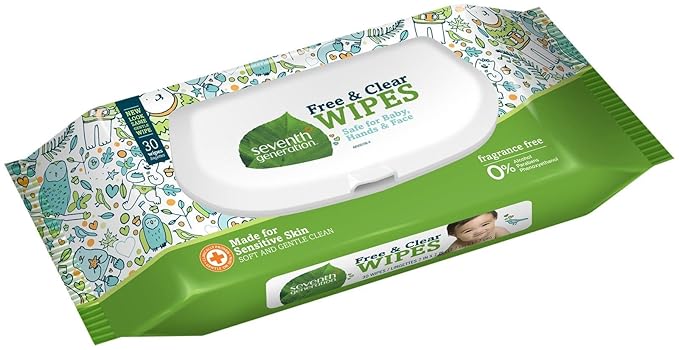 Seventh Generation Baby Wipes, Free & Clear Unscented and Sensitive, 30 count Travel Pack