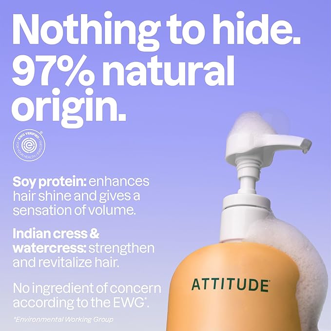 ATTITUDE Volume and Shine Hair Shampoo, EWG Verified, For Thin Hair, Naturally Derived Ingredients, Vegan and Plant Based, Soy Protein And Cranberries, 32 Fl Oz