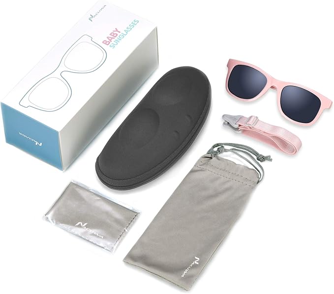 Baby Sunglasses - 100% UV Proof Sunglasses for Baby, Toddler, Kids - Ages 0-2 Years - Case and Pouch included