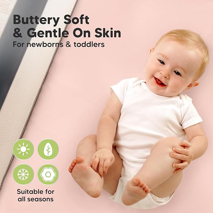 2-Pack Waterproof Pack and Play Sheets, Mini Crib Sheets Fitted for Boy, Girl - 38 x 26 Viscose from Bamboo Pack N Play Mattress Sheets for Graco, Toddler Playard Baby Crib Sheets Neutral (Cameo)