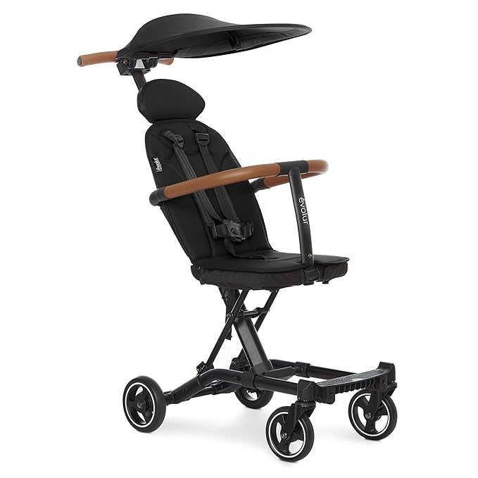 evolur Cruise Rider Stroller with Canopy, Lightweight Umbrella Stroller with Compact Fold, Easy to Carry Travel Stroller - Noir Black