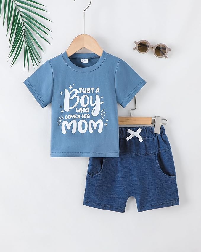 Jecson Baby Boy Summer Clothes Toddler Boy Outfits Letter Print Short Sleeve T-Shirt Denim Shorts Clothing Set 6M-4T