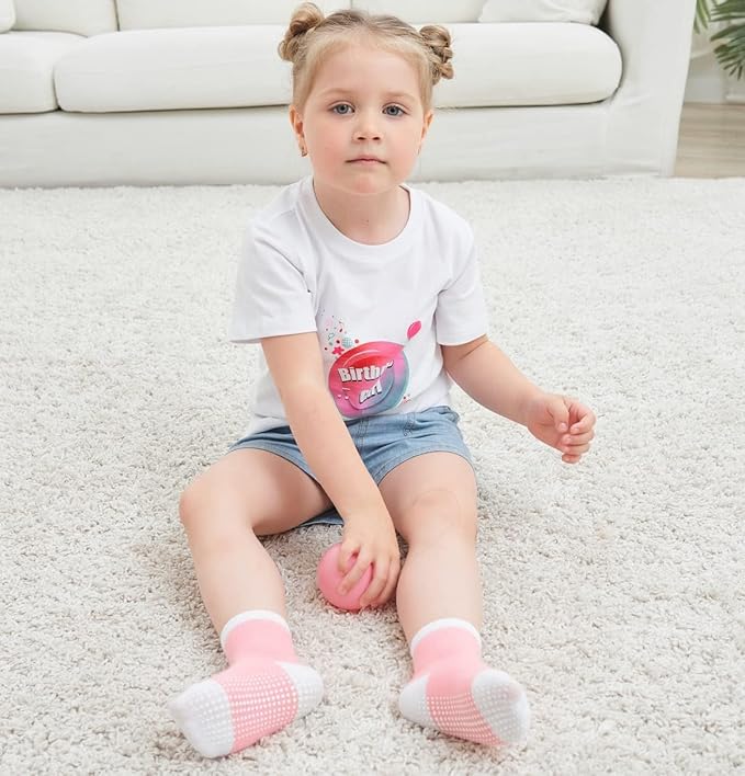 ZAPLES Baby Non Slip Grip Crew Socks with Anti Skid Soles for Infants Toddlers Kids Boys Girls