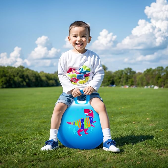 ZOOJOY Hopper Ball for Kids18In Bouncy Balls with Handle, Blue Dinosaur Indoor Outdoor Todder Toys Active PlayToys for 3 4 5 6 7 8 Yr Old, Balance Hopping Toys Gifts for Little Boys Girls