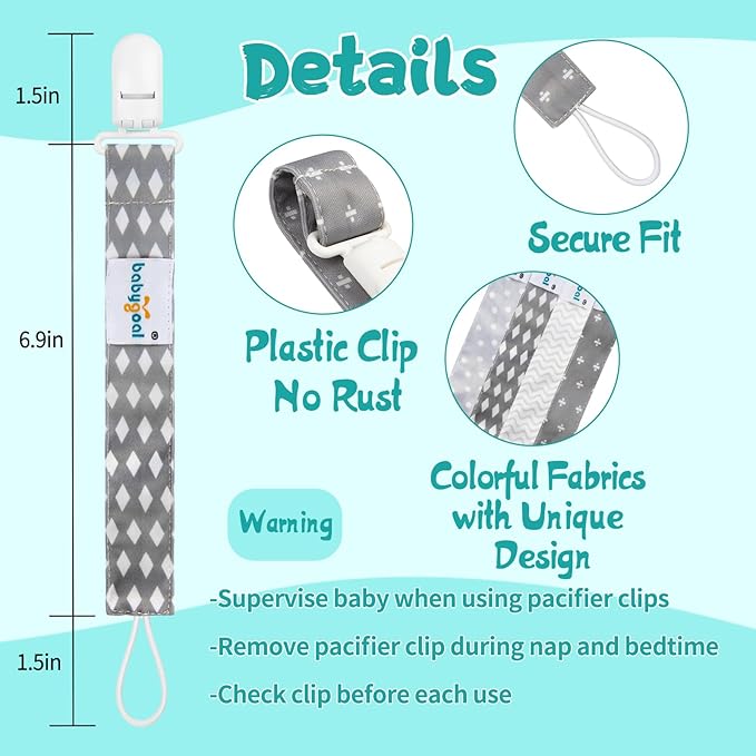 babygoal Baby Neutral Pacifier Clips, 4 Pack Binky Paci Holder and Leash Fits for Most Pacifier and Binkies 4PS07-B