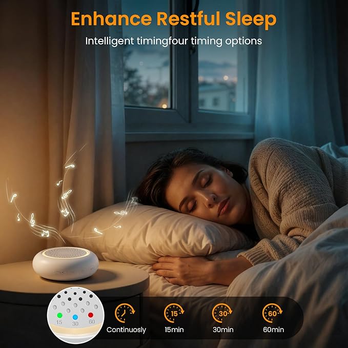 Portable White Noise Machine with Night Light, 24 Soothing Sounds for Baby & Adults, Rechargeable Sound Machine for Sleep, Noise Canceling for Office, Travel, Nursery, Gifts for Mom