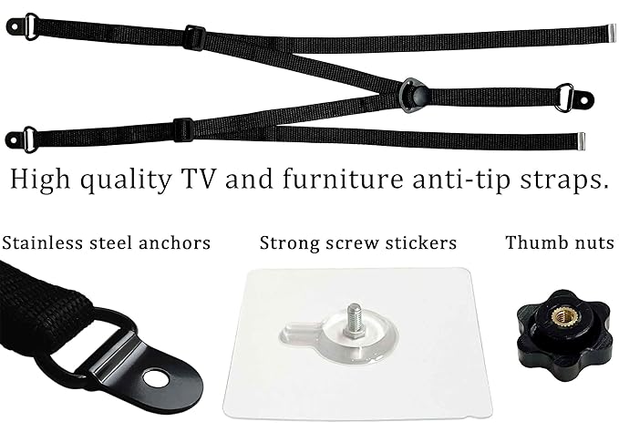3 Pack Adjustable TV Safety Straps, No-Drill Anti-Tip Furniture Anchors for Baby Proofing, Flat Screens Fix to Wall,Cabinet,Stand Or Desk, Earthquake Straps