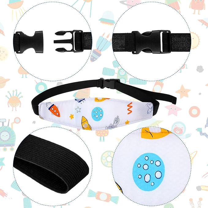 HESTYA 2 Pcs Carseat Head Support Toddler Stroller Seat Headrest for Sleeping Traveling Neck Relief Headband Strap for Kids Children Toddler Infant(Space)