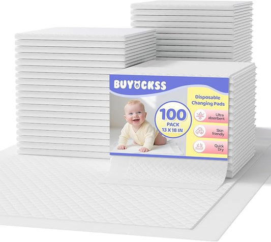 Disposable Changing Pad Liners 100 Count - 13x18 Inches Ultra Soft Super Absorbent Waterproof Baby Diaper Changing Pads White - Leak Proof Baby Changing Mat Liners for Home & Travel