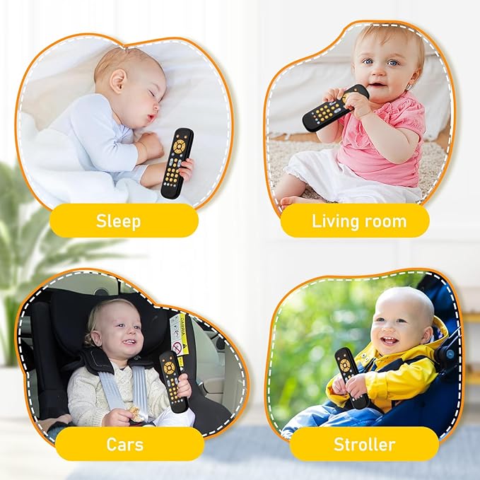 Baby TV Remote Control Toy 6 Month+, Toddler Realistic Remote Toy with Sound and Light, Early Educational Music Toys with 3 Languages English French Spanish for Infant Boys Girls 6 12 18 months