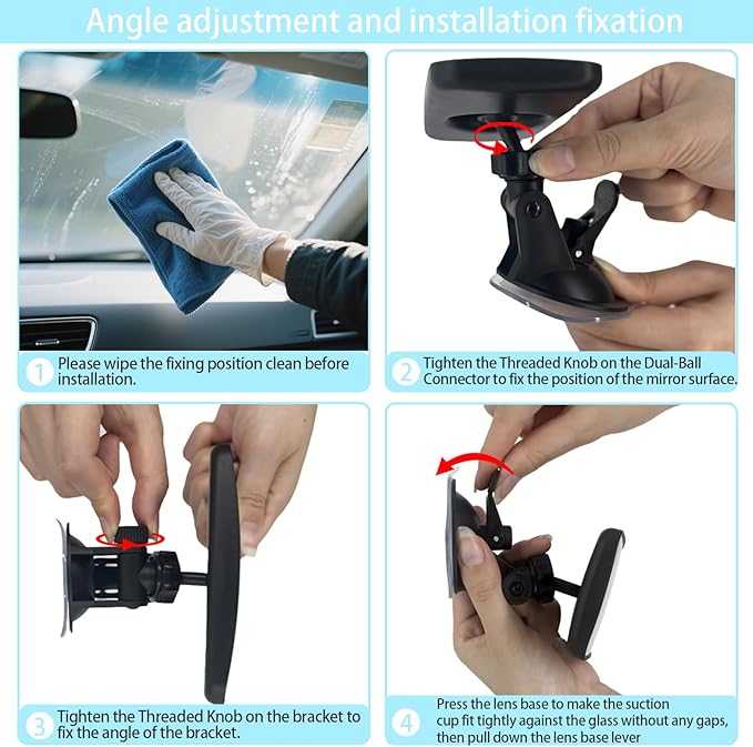 Universal Car Interior Rearview Baby Mirror Wide Angle Convex Mirror Clip-on & Suction Cup mirrors for Viewing Rear Passengers（5.11' X 2.56'）