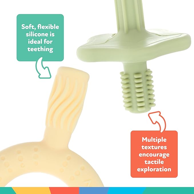 Nuby Hollow Tube Silicone Teething Toy - (2-Pack) Baby Teething Sticks - 3+ Months - Yellow and Green
