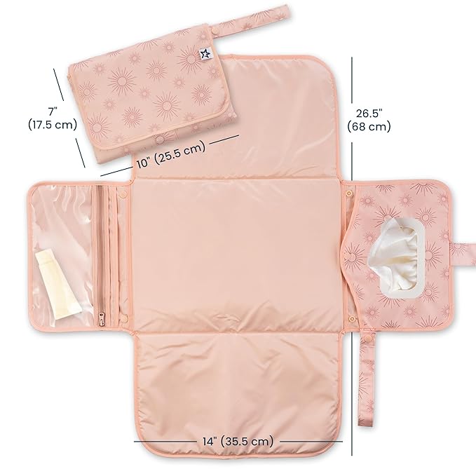 Tiny Twinkle Portable Diaper Changing Pad | Waterproof, Wipeable & Compact Baby Changing Pad for Travel | Smart Wipes Pocket & Organized Storage| Newborn Shower Gift (Shine)