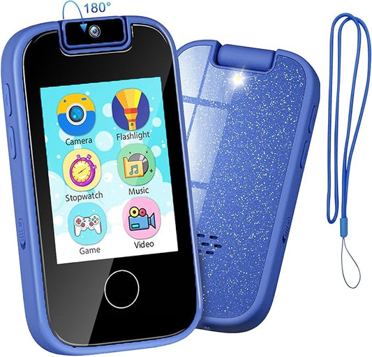PTHTECHUS Kids Phone Toys for Girls Boys - Toddler Touchscreen MP3 Music Player with Dual Camera, Habit Tracker, Games, Alphabet, Educational Learning Toys Birthday Easter Gifts for 3-7 with SD Card