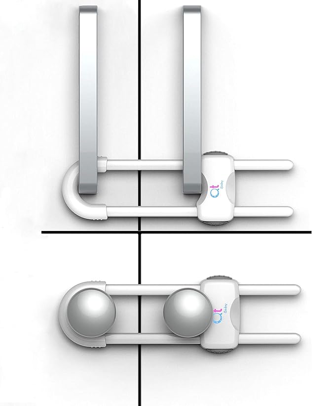 20 Pack - Baby Proofing Cabinet Locks Adjustable U Shaped Baby Safety Latches for Drawers, Fridge, Closet Modern Baby Proofing Cabinet Lock with Extra Secure Lock Buttons (White)