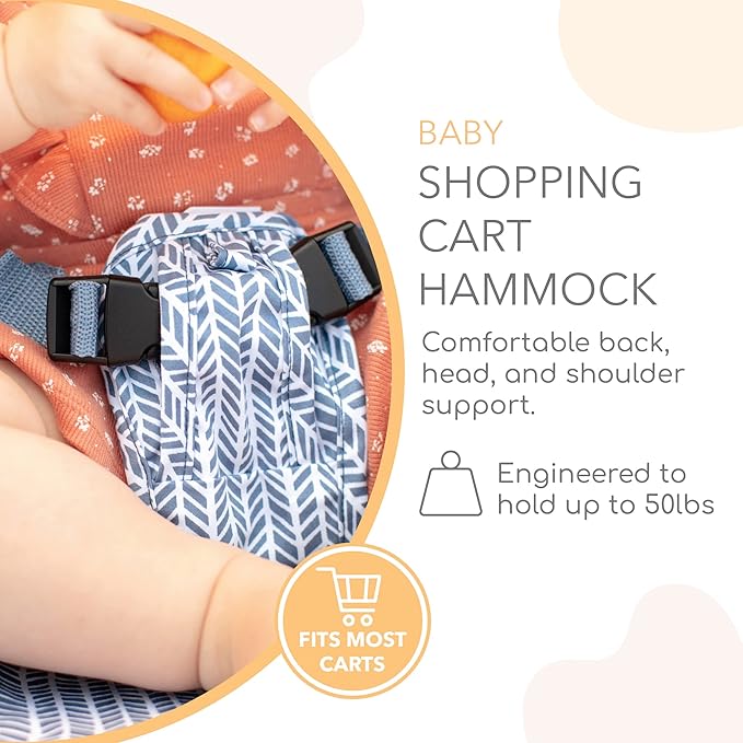 Binxy Baby Shopping Cart Hammock – Infant Seat for Grocery Carts – Holds Car Seats Securely – Compatible with Select 4-Seater Wagons (20–24” Wide) – Supports Up to 50 lbs – Blue Little Arrow