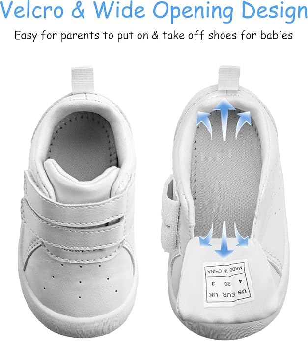 Baby Shoes Boys Girls First Walking Shoes Wide Toe Box Barefoot Zero Drop Infant Shoes Lightweight Nonslip Soft First Walkers PU Leather Toddler Sneakers for 6-24 Months