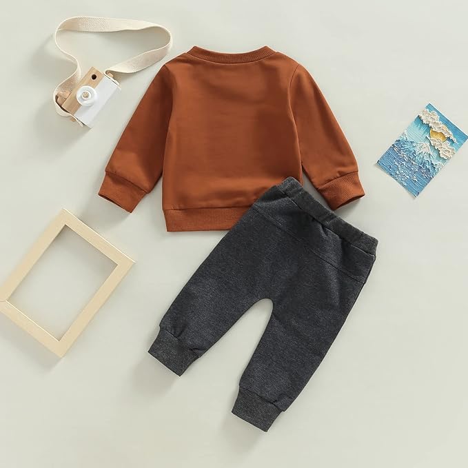 Toddler Baby Boy Fall Outfit Crewneck Long Sleeve Sweatshirt Tops Elastic Pants Jogger Cute Newborn Winter Clolthes Set