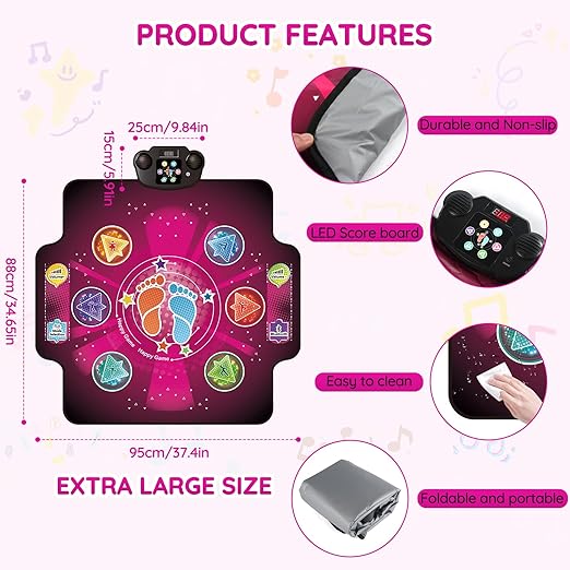Electronic Dance mat for kids,Upgraded Light-up 6-Button Dancing Pad,Wireless Bluetooth toys,Birthday Christmax Musical Gifts for boys girls,Built-in Music Playmat,Ages 3 4 5 7 8 9 10 11 12+ Year Old
