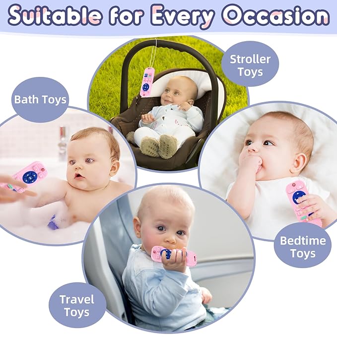 AiTuiTui Baby Teething Relief Sensory Chew Toys for 3 6 9 12 Months, Silicone Infant Teether Remote Control Bath Toy for Newborn Toddlers Boy Girl Autism Baby Shower Birthday Gifts, Dark Pink