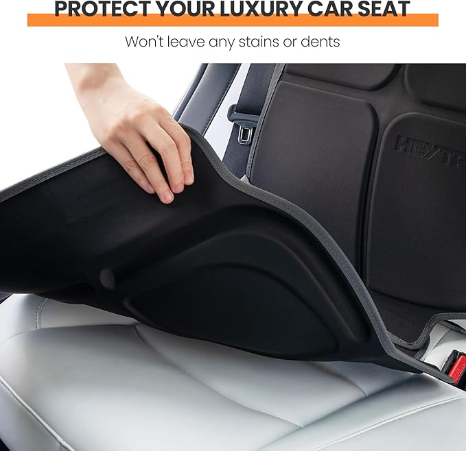 HEYTRIP Car Seat Protector, Rear-Facing/Forward Facing, for 0~12 Years Old Children, Waterproof, Easy Cleanup, Non-Slip, Fit Most Car Seats(Dark Grey Orange)