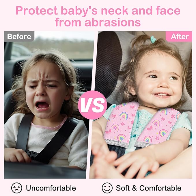 Seat Belt Cover Pad for Baby, Soft Seatbelt Cushion Covers for Kids 2Pcs Car Seat Strap Shoulder Pads for All Car Seats, Stroller, High Chair
