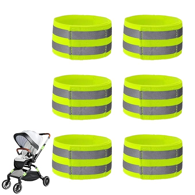 6 Pack Reflective Bands for Strollers High Visibility Elastic Reflective Gear Safety Reflectors Stroller Identifier for Baby Stroller Accessories Walking at Night Cycling and Running
