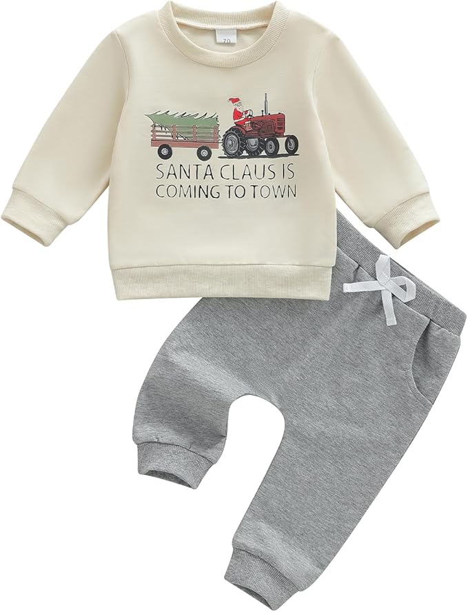 WZTYYDS Toddler Baby Boy Fall Clothes Letter Truck Long Sleeve Pullover Sweatshirt Tops Joggers Pants Set Winter Outfits