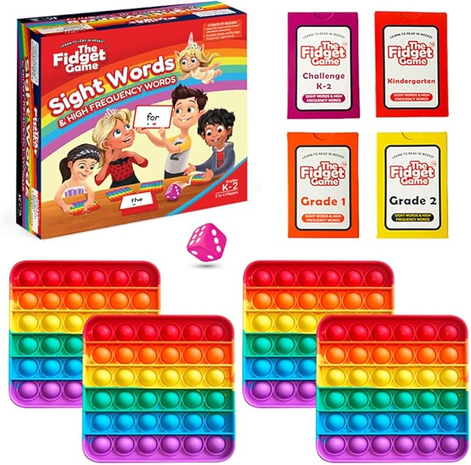 THE FIDGET GAME Sight Words - Reading Flashcards and Pop Fidget Toys for Kids K to Second Grade - Learning Activities and Games for High-Frequency Dolch Sight Words - Includes Mats and Dice