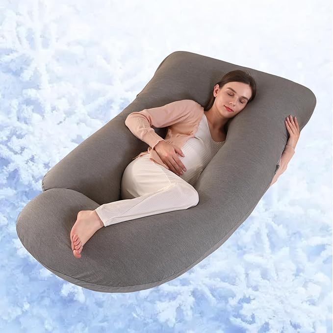 ALLOPERA Pregnancy Pillow, Full Body Maternity Pillow 57 inch, with Removable Washable Cover - Sleep Support for Legs, Back, Neck, Shoulder, HIPS, Belly for Pregnent Women (Cooling Cover)