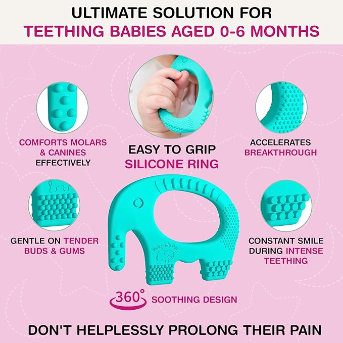 Baby Elefun Baby Teething Rings 5X Pain Relief Zero Delay 0-6 Months Turquoise
