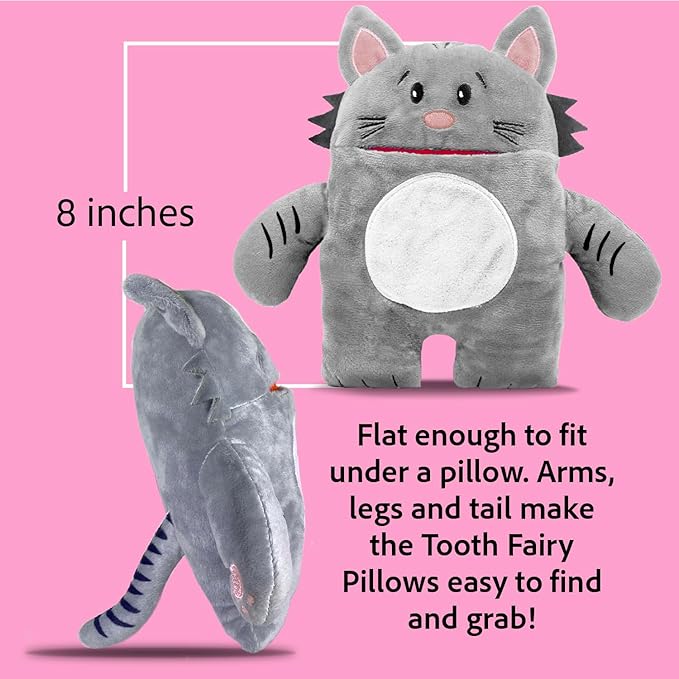 Gizmo Cat Tooth Fairy Pillow and Book Bundle | 8" Plush with Pocket for Lost Teeth & Hardcover Storybook w/Tracker, Q&A for Boys Girls Children of All Ages