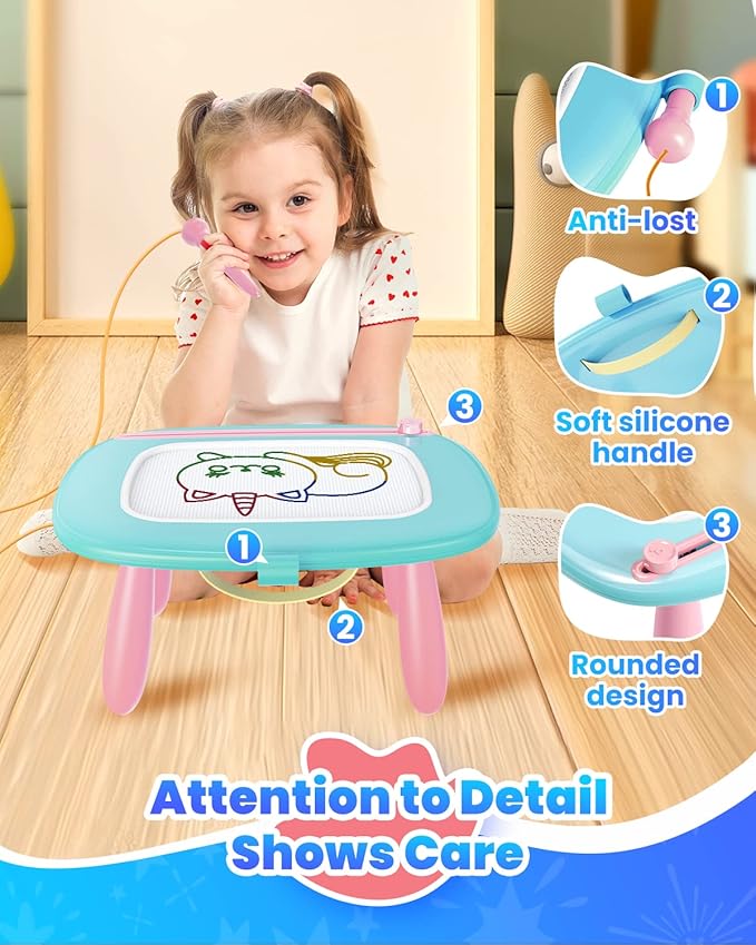 Magnetic Drawing Board, Toddler Girl Toy for 1-3 Year Old, Doodle Board Pad Learning and Educational Kids Toy for 1 2 3 Year Old Baby Birthday - Mint Blue