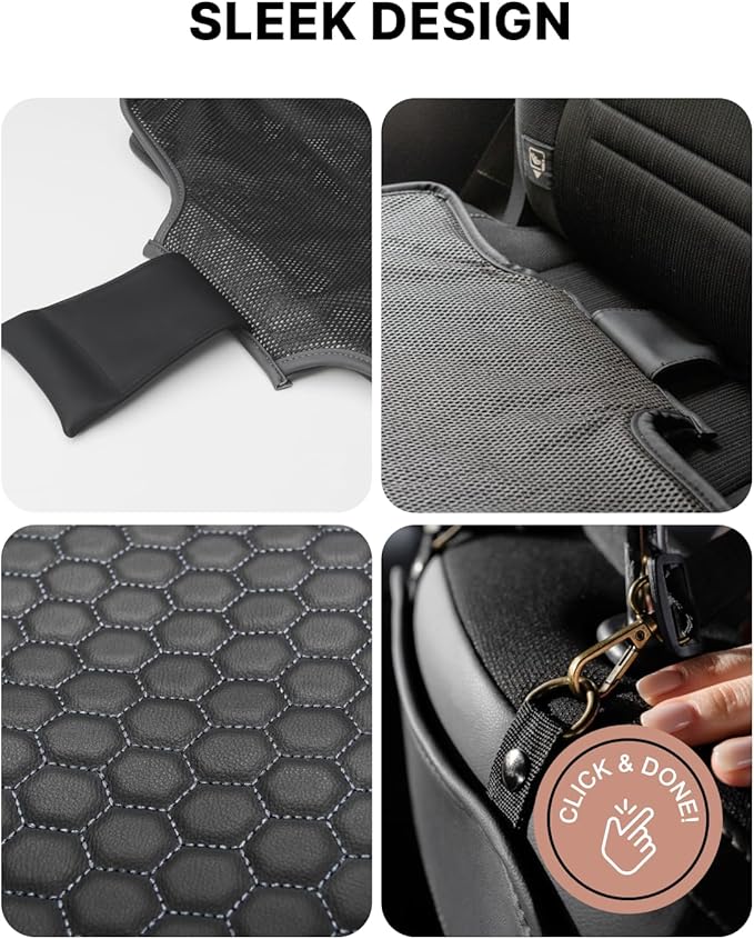 Owleys Premium Leather Car Seat Protector 2 Pack for Child Cover from Dirt - Infant Protector for Back/Front Booster Protector Under Baby Car Seat Waterproof Black