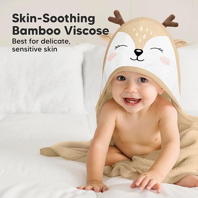 KeaBabies Hooded Baby Towel for Newborn - Viscose Derived from Bamboo Large Baby Bath Towels with Hood for Boys, Girls, Toddler, Extra Absorbent & Soft Newborn Bath Essentials (Deer, Regular)