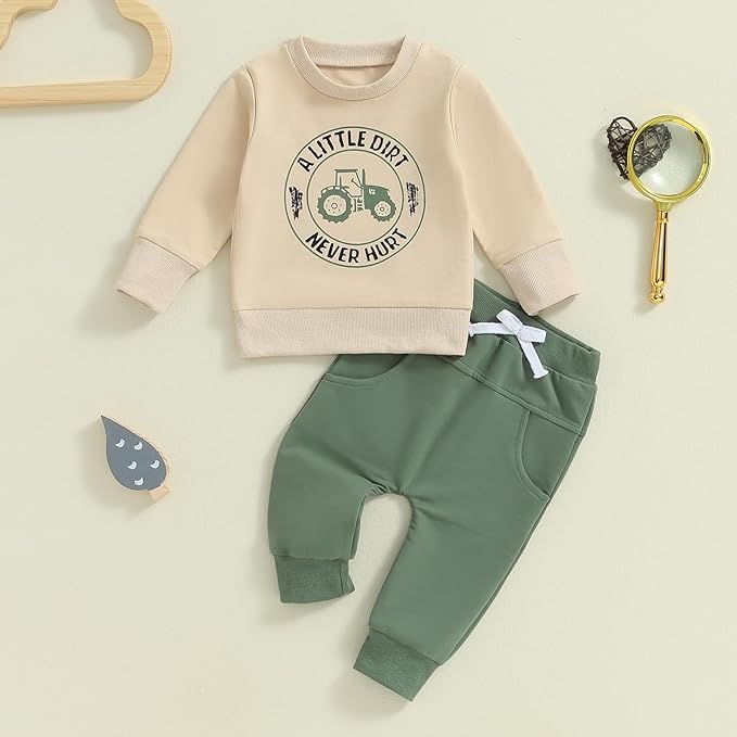Baby Boy Fall Clothes Set Long Sleeve Letter Print Sweatshirt Pants Toddler Infant Outfits 6 12 18 24 Months 2T