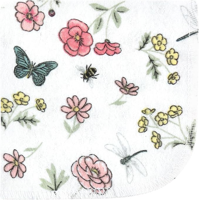 Hudson Baby Unisex Baby Flannel Cotton Washcloths, Hummingbird Garden 12 Pack, One Size
