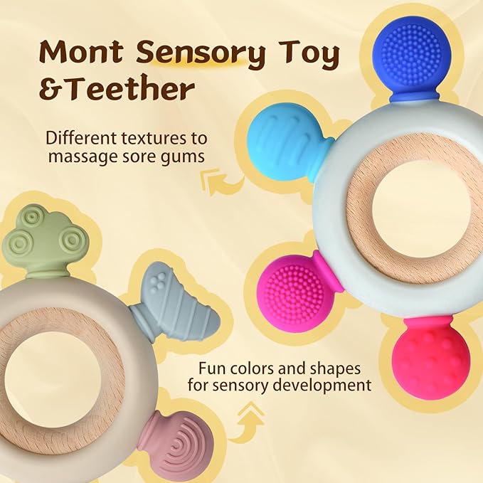 3 Packs Teether Rings for 0-6 6-12 Months Babies, Teething Toys with Pacifier Clip Holder, Baby Chew Toys for Sucking Needs, Baby Essentials