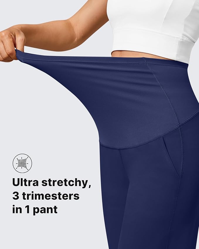 G4Free Maternity Pants Over The Belly Yoga Dress Work Pregnancy Pants Stretchy Lounge Wide Leg Trousers with Pockets