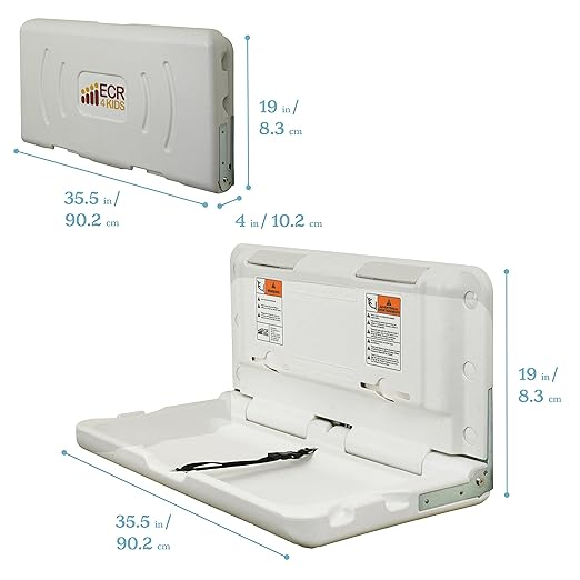 ECR4Kids Horizontal Wall-Mounted Changing Station with 500 Sanitary Liners, Baby Changer, White Granite