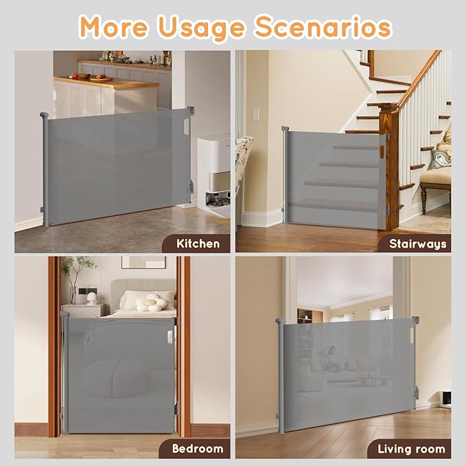 Retractable Baby Gate for Stairs, 55" Wide Mesh Pet Gate, Automatic Tension, One-Hand Operation, 38" Tall Baby Gates for Doorways, Hallways, Deck, Indoor Outdoor, Safe, Easy to Fit, Gray